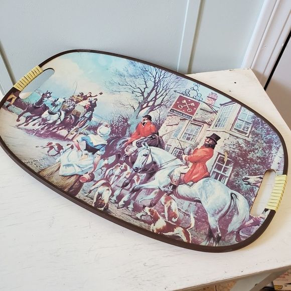 Vintage Antique S.S.Kresge Co. Pioneer Fox Hunt Coaching Cross Keys Tray - Picture 2 of 11